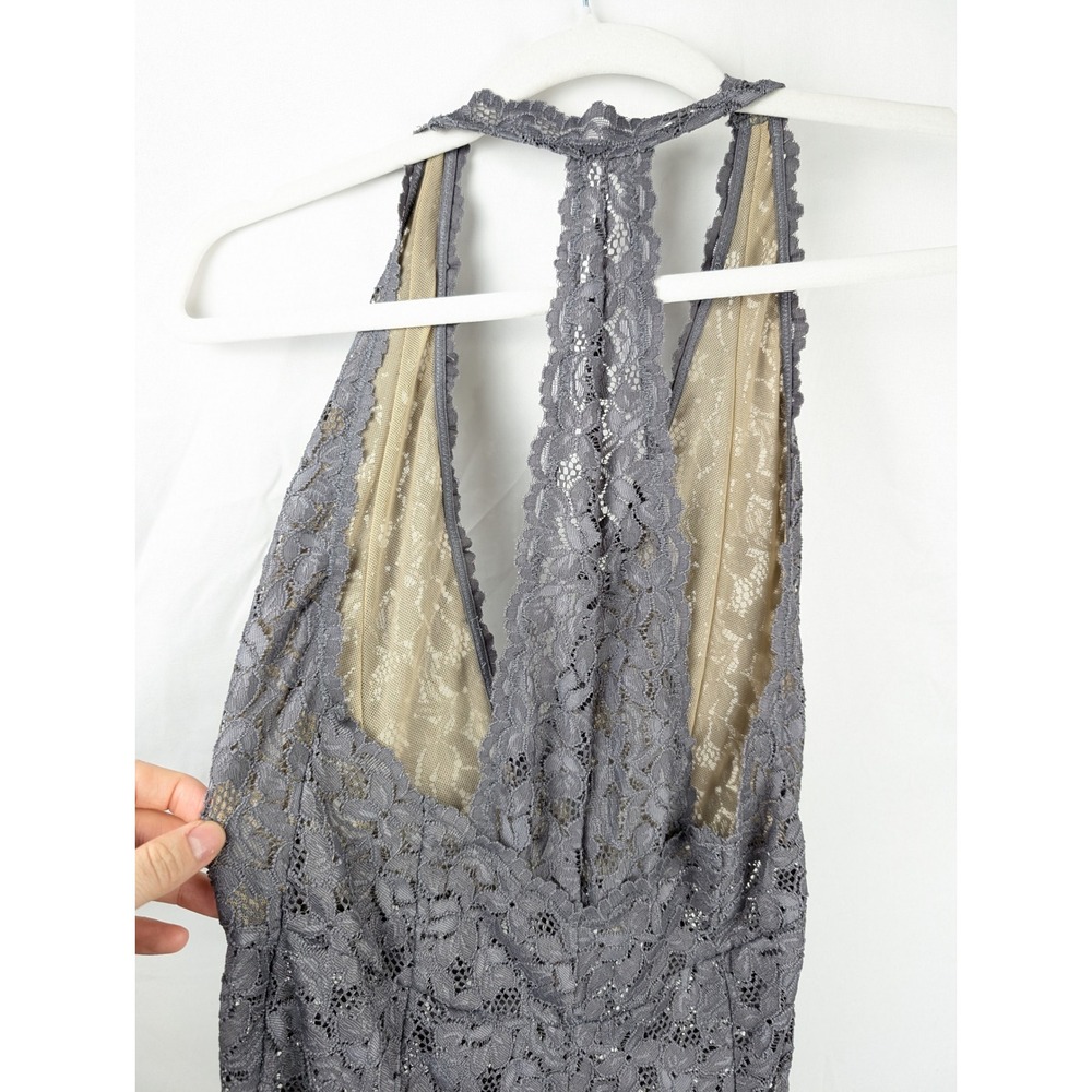Free People Intimately Floral Fairy Lace Racerback Bodysuit Size XS Gray V Neck - Picture 6 of 10